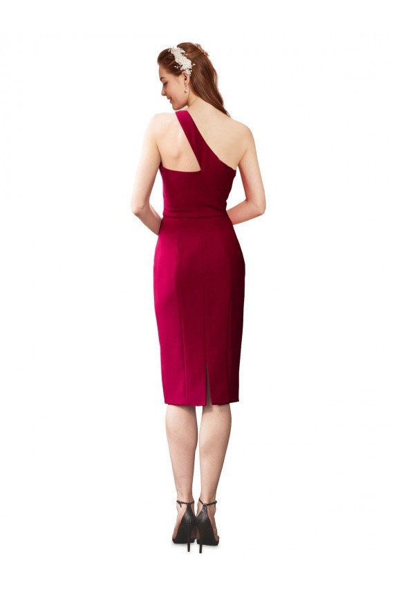 One Shoulder Short Formal Crepe Cocktail Length Bridesmaid Dress / Prom Homecoming Dress
