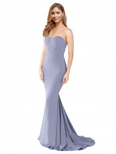 Long Strapless Sweetheart Sweep Train Formal Crepe Bridesmaid Dress / Prom Dress with Low Back Canada