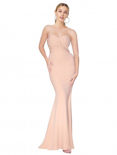 Sweetheart Shirred Neck Long Floor Length Formal Crepe Bridesmaid Dress / Prom Dress Canada