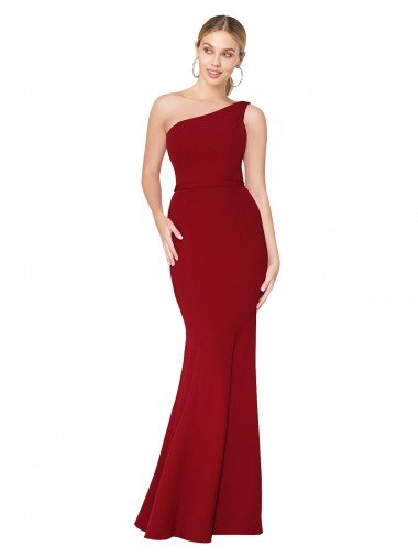 One Shoulder Long High Neck Sleeveless Mermaid Formal Crepe Bridesmaid Dress / Prom Dress Canada