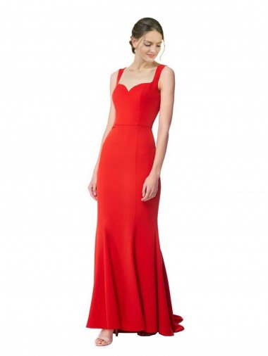 Long Chapel Train Fishtail Maxi Formal Crepe Bridesmaid Dress / Prom Dress with Sweetheart Neckline Canada