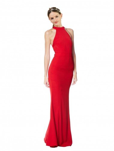 Halter Neck Keyhole Back Sleeveless Formal Crepe Maxi Bridesmaid Dress / Prom Dress Canada