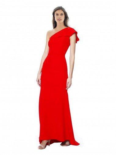 High Neck Ruffle Frill One Shoulder Maxi Formal Crepe Bridesmaid Dress / Prom Dress Canada