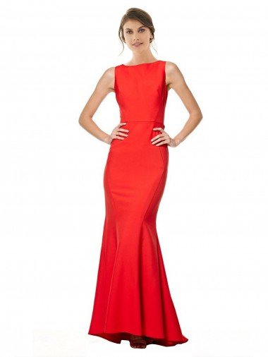 High Neck Maxi Formal Crepe Bridesmiad Dress with Exaggerated Back Ruffle Canada