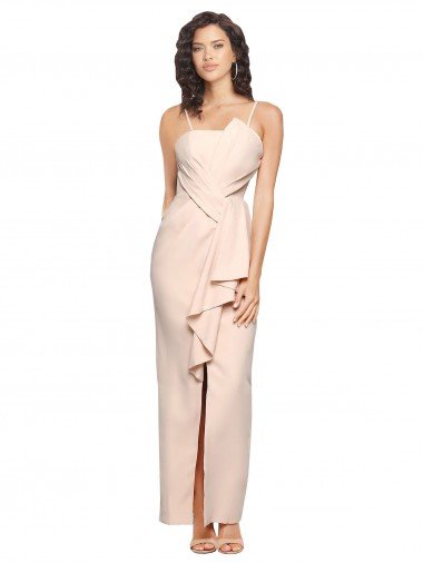 Long Full Length Ruffles Strapless Low Back Crepe Bridesmaid Dress / Prom Dress with Straps Canada