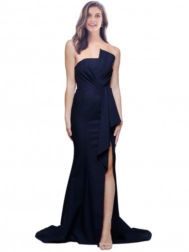 Long Strapless Sweep Train Low Back Crepe Bridesmaid Dress / Prom Dress Canada