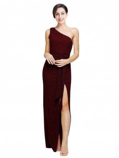 One Shoulder Sheath Formal Crepe Bridesmaid Dress / Prom Dress with High Side Split Canada