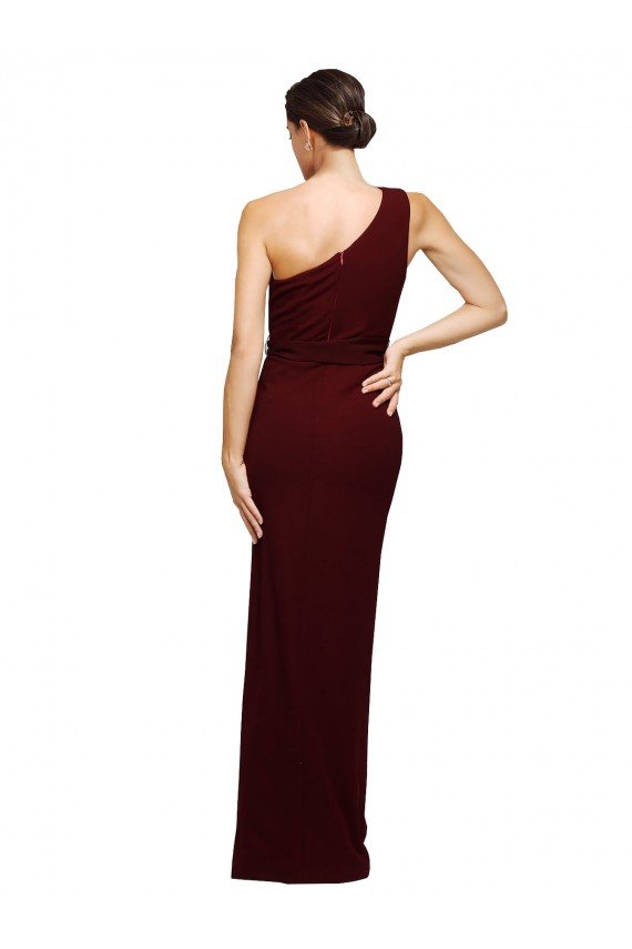 One Shoulder Sheath Formal Crepe Bridesmaid Dress / Prom Dress with High Side Split