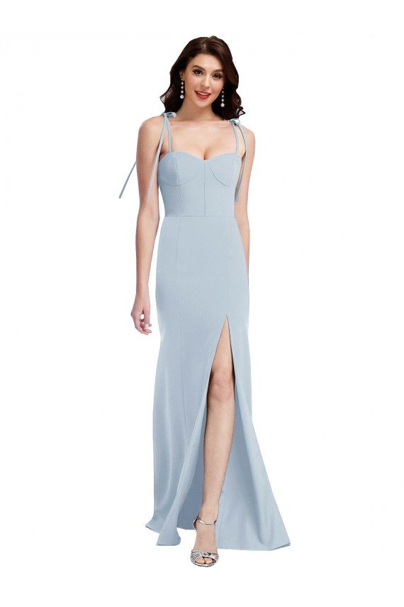 Bustier Style Crepe Bridesmaid Dress / Prom Dress with Bow Straps