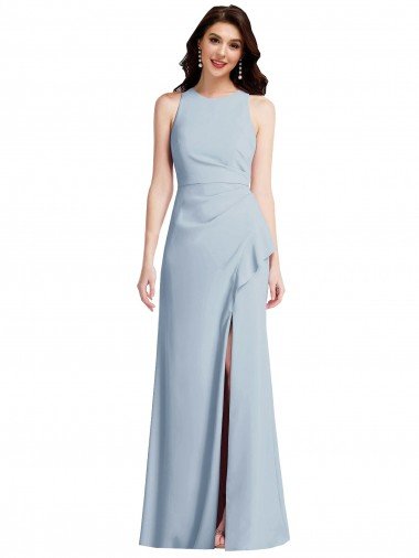 Halter Maxi Bridesmaid Dress / Prom Dress with Cascade Ruffle Slit Canada