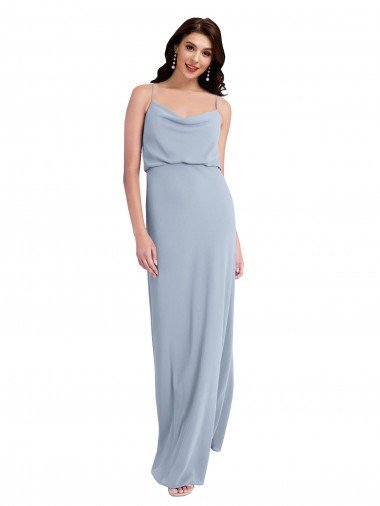 Draped Cowl Neck Long Formal Crepe Bridesmaid Dress / Prom Dress with Spaghetti Straps Canada