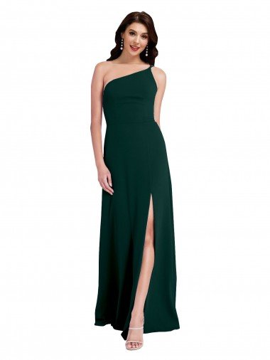 A-Line Slim One Shoulder Formal Crepe Bridesmaid Dress / Prom Dress with Asymmetrical Straps and Side Slit Canada