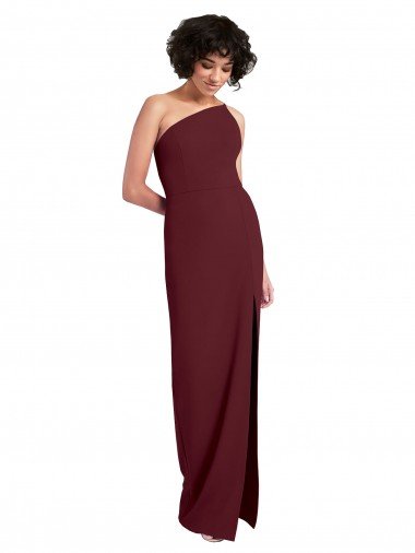 Sleek One Shoulder Long Formal Crepe Bridesmaid Dress / Prom Dress with Daring Slit Canada