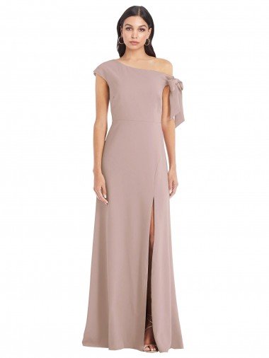Off the Shoulder Tie Detail Maxi Formal Crepe Bridesmaid Dress / Prom Dress with Front Slit Canada