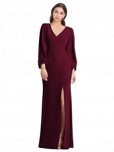 Long Puff Sleeve V-Neck Trumpet Bridesmaid Maxi Dress Canada