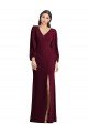 Long Puff Sleeve V-Neck Trumpet Bridesmaid Maxi Dress
