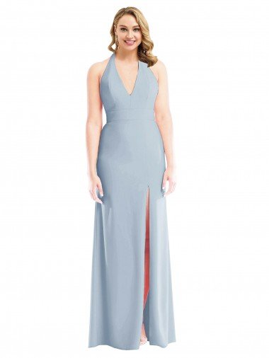 Plunge Neck Halter Backless Trumpet Bridesmaid Dress / Prom Dress with Front Slit Canada