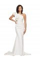 Ruched Long Sweep Train Crepe Bridesmaid Dress / Prom Dress with Shoulder Ruffles