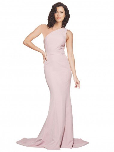 Long Sweep Train One Shoulder Crepe Bridesmaid Dress / Prom Dress with Side Leg Split Canada