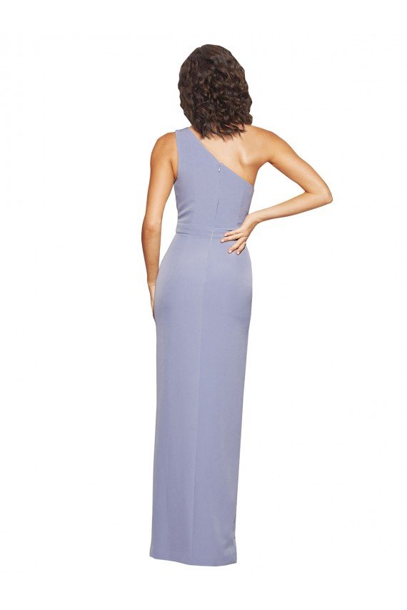 Floor Length One Shoulder Formal Crepe Bridesmaid Dress / Prom Dress with Pencil Skirt and Side Split