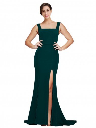 Fitted Square Neck Long Crepe Bridesmaid Dress / Prom Dress with Train and Side Split Canada