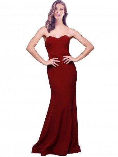 Long Full Length Sweetheart Slim Formal Crepe Bridesmaid Dress / Prom Dress with Strapless Bodice Canada