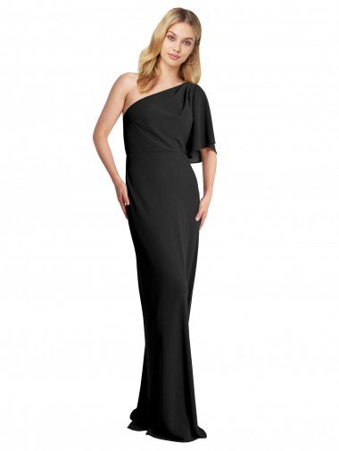Pleated One Shoulder Flutter Sleeves Slim Formal Crepe Bridesmaid Dress / Prom Dress Canada