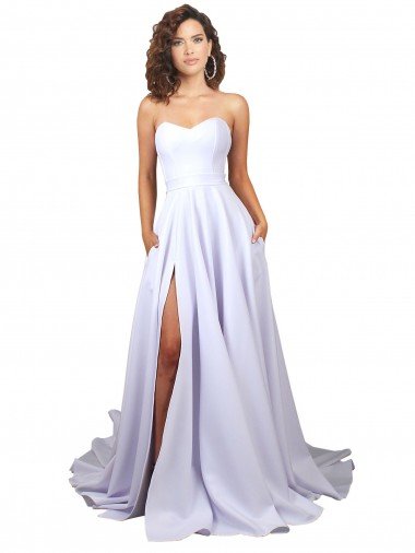 Simple Sweetheart A-Line Long Crepe Beach Wedding Dress with Front Slit Canada