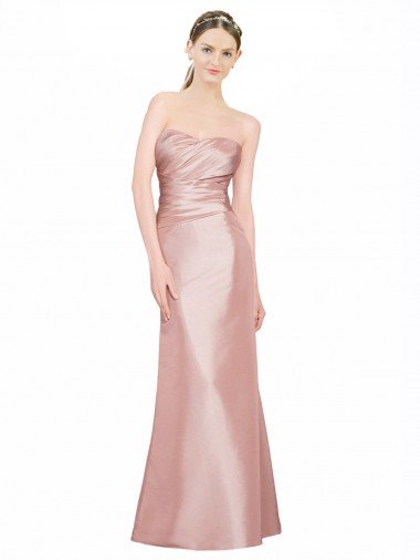 Long Strapless Formal Stretch Satin Bridesmaid Dress / Prom Dress with Pleats and Low Back Canada