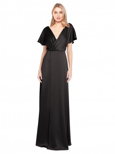 Cap Sleeves Open Back Long Formal Stretch Satin Bridesmaid Dress / Prom Dress Canada