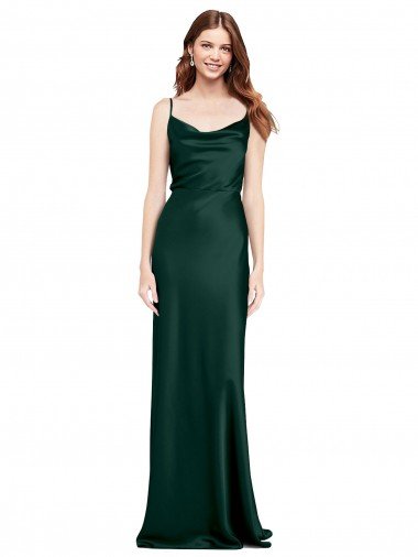 Fitted Cowl Neck Long Formal Stretch Satin Slip Bridesmaid Dress / Prom Dress with V-Back Canada