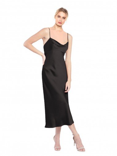 Cowl Neck Midi Length Short Cocktail Formal Stretch Satin Slip Bridesmaid Dress / Prom Dress Canada
