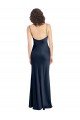 Cowl Neck Long Empire Waist Formal Stretch Satin Bridesmaid Dress with Open Back