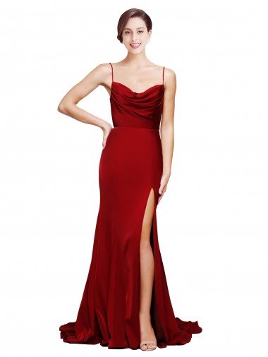 Cowl Front Neck Sweep Train Formal Stretch Satin Bridesmaid Dress / Prom Dress with High Side Split Canada