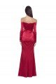 Long Sleeves Off the Shoulder Formal Stretch Satin Bridesmaid Dress / Prom Dress with High Side Split