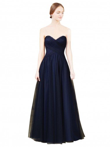 Draped Bodice Sweeheart Long Tulle Bridesmaid Dress Canada
