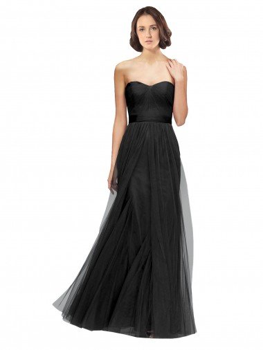 Long Tulle Bridesmaid Dress with Sweetheart Neckline and Belt Canada