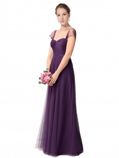 Full Length Long Tulle Bridesmaid Dress with Sweetheart Neckline Canada