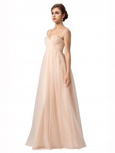 Illusion Sleeves Tulle Bridesmaid Dress with Shirred Bodice and Sweetheart Neckline Canada