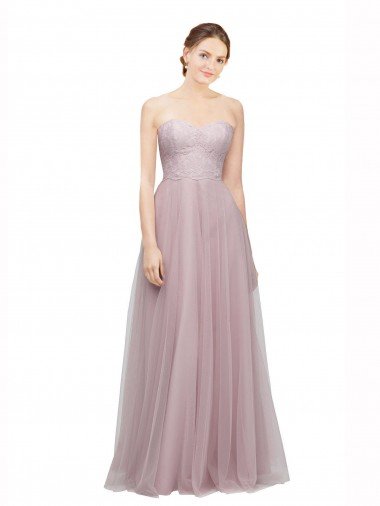 Sweetheart Neckline Long Tulle Bridesmaid Dress with Lace Bodice Canada