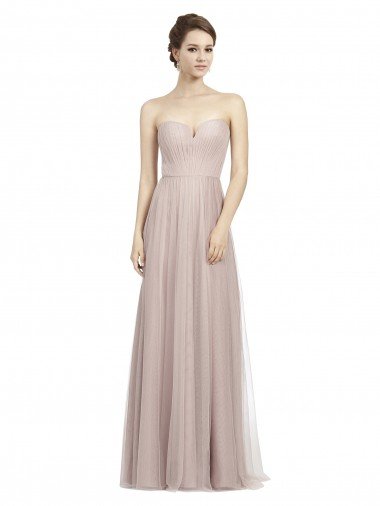 Long Strapless Tulle Bridesmaid Dress with Pleated Bodice Canada