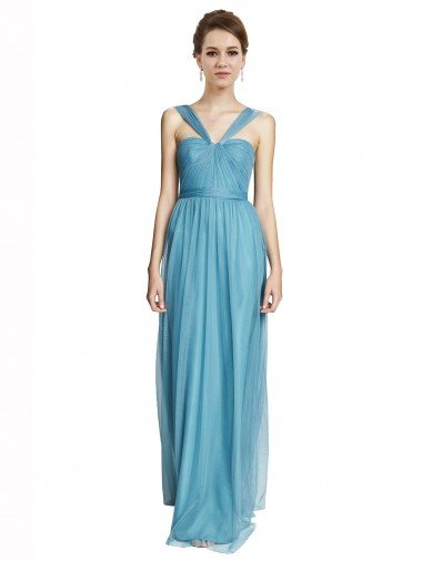 Floor Length Inverted V-Neck Tulle Bridesmaids Dress Canada
