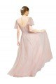 Long V-Neck Flutter Sleeves Tulle Bridesmaid Dress