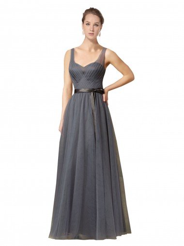 Sweetheart Long Tulle Bridesmaid Dress with Sash Canada