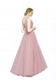 Long Floor Length Wide Strap Plunge Cross Over Neckline Tulle Bridesmaid Dress
