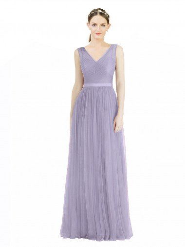 Wide Straps V-Neck Long Tulle Bridesmaids with Belt Canada