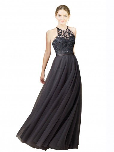 Sweetheart Neckline Long Sleeveless Tulle Bridesmaid Dress with Lace Bodice Canada