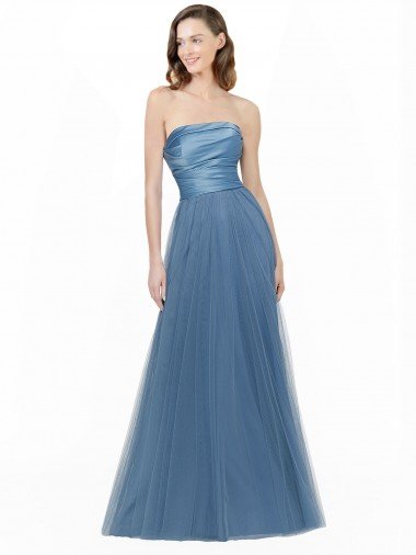Long Strapless Bridesmaid Dress with Soft Tulle Overlay Canada