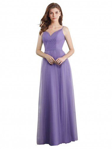 Sweetheart Deep V-Back Tulle Bridesmaid Dress with Draped Bodice Canada