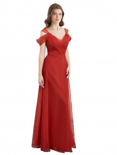 Cold Shoulder Pleated Wrap Tulle Bridesmaid Dress with Low V-Back Canada